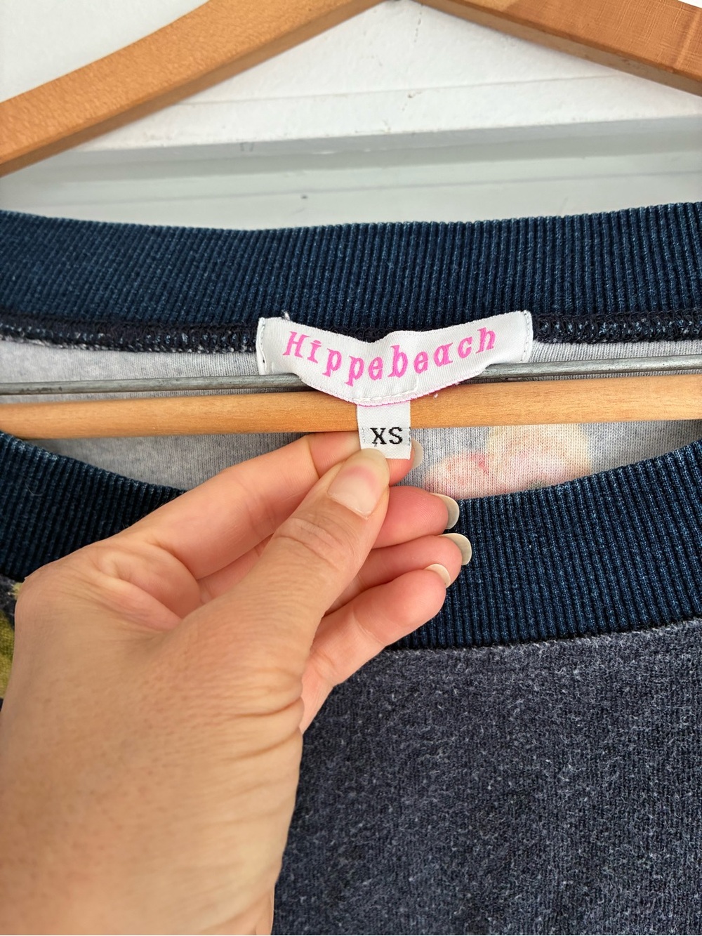 Hippie Beach Cherry Print Navy Cropped Sweatshirt - velour - scoop neck - Picture 2 of 9
